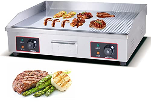 Plancha Eléctrica Profesional Plancha Cocina Eléctrica Plancha de Asar de Acero Inoxidable 50-300℃ para Barbacoa Parrilla Tocino Huevo Chorizo Freidora Panqueques Platos Fritos 730x400 mm,822