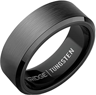 The Ridge Tungsten Rings For Men - Mens Wedding Band - Strong, Durable, and Scratch-Resistant Beveled Ring With Silicone Band