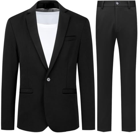 Allthemen Traje de Hombre de 2 Piezas Traje Ajustado Traje de Boda de Negocios con un botón Negro(Pantalones Negros) L