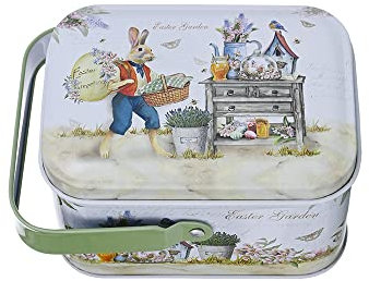 DOTBUY-SHOP Scatola Latta Contenitore Biscotti Scatola di Latta Scatola Metallo con Maniglia Scatola Rettangolare Elegante Vuota per Conservare Tè, Frutta Secca Caramelle, Biscotti, Regali (1 Pezzi,E)