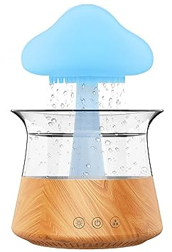 Umelee Luftbefeuchter in Regenwolkenform, Humidifier 300 ml mit 7 Bunten Nachtlichtern und 3 Regen-/Nebel Modi, Raumbefeuchter, Wasserbefeuchter für Schlafzimmer Zuhause Büro Auto (Holzmaserung)