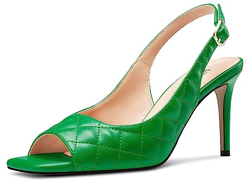 HEUIVZAR Donna Medio Tacco Heel Quadrata Punta Slingback Sandali Fibbia da Matrimonio Ballo Dress Estate 8 CM Heels Verde Mela 39 EU