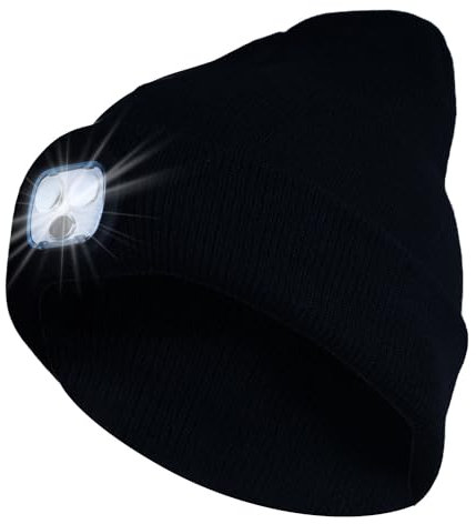 AYAMAYA Beanie Mütze mit LED Licht Geschenke für Männer Frauen, 4 Modi 4 LED Mütze Herren Damen Haube mit Licht Wintermütze Mützen Herren Hut Winter Strickmütze Mütze mit Lampe Papa