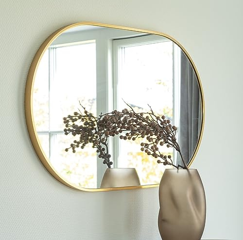 LEBENSwohnART Moderner Spiegel ORLONA 50x80cm Gold Messing oval Wandspiegel Schminkspiegel Badspiegel