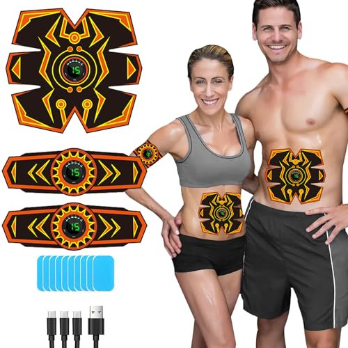 EMS Trainingsgerät, EMS Bauchmuskeltrainer, Sicher Effektiv Schneller Bauchtrainer, Bauchmuskeltrainer Elektrisch, 6 Modi & 15 Intensitäten, 10 Elektroden Pads
