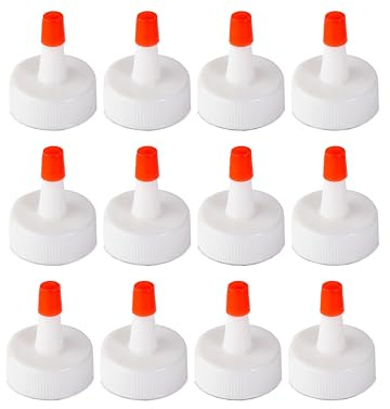 Squeeze Caps Tips Only - Red Seal bottle Replacement Lids 12 Pcs - Plastic Squeeze Tops for Condiments, Sauces, Glue, Paint