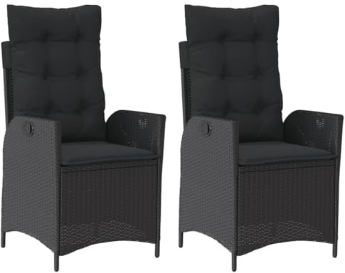 vidaXL Gartensessel mit Kissen 2 STK. Verstellbar Schwarz Poly Rattan