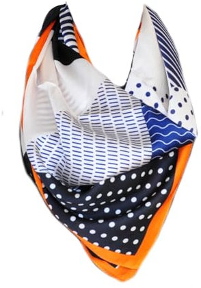 Damen Seide Nickituch Tuch Halstuch Schal Kopftücher Vierecktuch Bandana Taschentuch Ansatz Handgelenk Verpackungs Gr. 70 cm x 70 cm (B Blau-beige-orange)