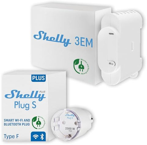 Shelly Plus Plug S+Shelly 3EM Wlan-gesteuerter 3 Kanal Relaisschalter Energiemessung und Schützsteuerung Stromüberwachung Intelligente Steckdose Automatisierung von Geräten Strommessung Alexa Google