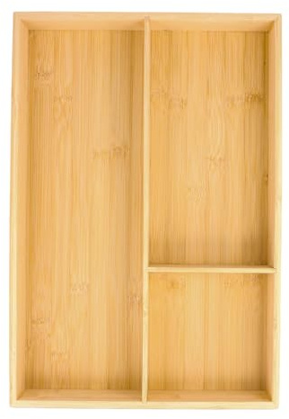 Ehuihuan Bestickbricka för trälåda, 43 x 30 x 6 cm bambu bestickbricka, bestickorganisatör med 3 fack, trä besticklåda för kökslådor