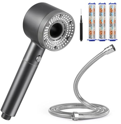 Blendura Doccino per Doccia, Soffione Doccia Alta Pressione Risparmio Idricocon con1.5m Tubo Doccia, Doccia Soffione con 5 Modi Funzione, Soffione Doccia Anticalcare 3 Filtro, Grigio
