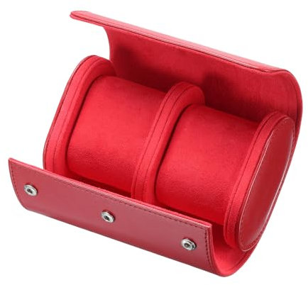 QUARKZMAN Étui de Voyage pour Montre en Cuir, Boîte de Rangement pour un Seul Rouleau de Montre, Organisateur pour Hommes et Femmes, Présentoir de Stockage, 2 Emplacements, Rouge