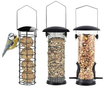 Happy Beaks 3-Pack Metal Bird Feeders Durable Easy-Fill Design for Nuts Seeds and Fat Balls