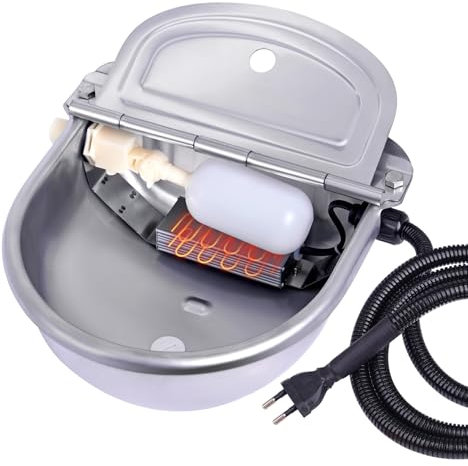 MUALROUS 220 V automatisk utomhusvattenskål för hundar med flottörventil, uppvärmd termoskål i rostfritt stål, 2,5 l rostfritt stål, nötkreatur, häst, get, gris, kyckling (220 V)