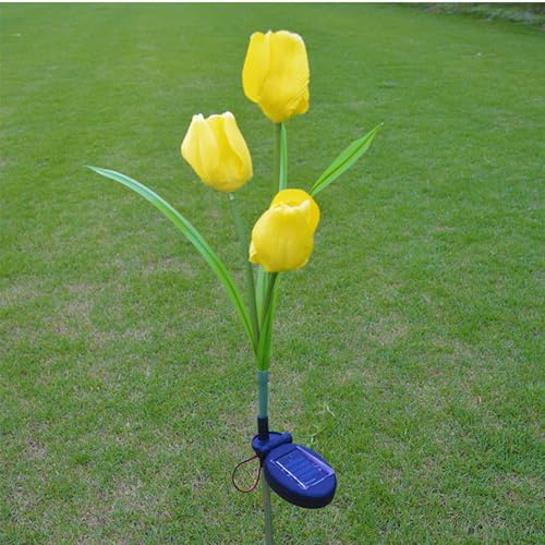 Tulipani Luci solari da giardino, 3 rami, tulipani, fiori, luce da giardino a LED, per patio, cortile, prato, decorazione (giallo)