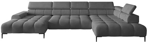 DomiMeble DomoHome Ecksofa Plaza-U Stoff SOLAR Eckcouch Inkl. Mit Bequemer Flauschiger Rückenlehne Langes Recht 216cm Kurz Links 177 cm Industrial Style U-Form Links 385x99x216cm BxHxT GRAU