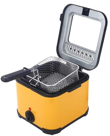 Deep Fryer with Basket 1.5L Electric Deep Fryer with Visible Glass Lid | 1000W, 220V, 80-190°C Temperature Control, Stainless Steel Housing, Easy to Clean, for Home and Commercial Use(Yellow)