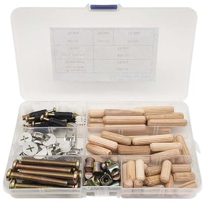 Riiichflowshop 95 Pezzi/Set Kit di Sostituzione per ferramenta per Letto Bulloni e barili e tasselli in Legno Assortimento di Viti a Testa cilindrica