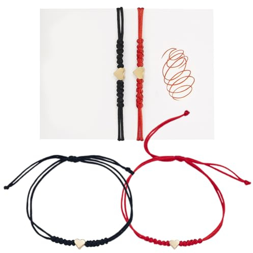 Bracelet Cordon Coeur Porte-Bonheur, 2PCS Bracelet Couple Bracelet Amoureux Porte, pour Hommes Petit Ami Petite Amie Mari Femme Fiançailles Saint-Valentin, Bijou Femme Fille