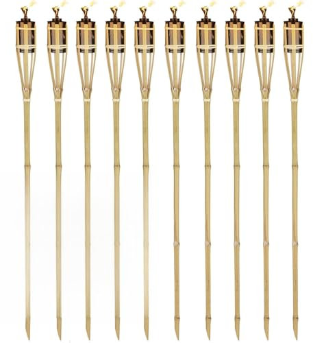 LoviStore Torcia in Bambù h 90 cm, Fiaccola da Giardino con Contenitore per Olio Lampante, Candele ad Olio per Stoppini per Esterni, Canna in Bamboo, Illuminazione Viali, Spazi Esterni (10)