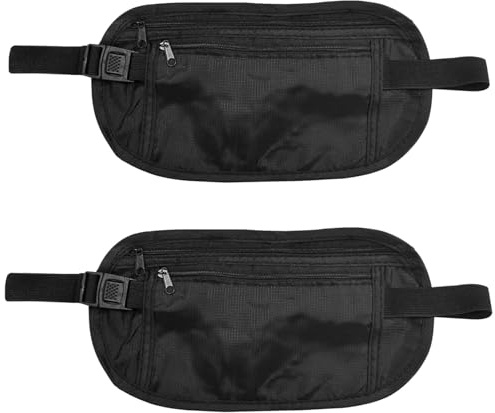 2 cinture nascoste, marsupio antifurto, cintura sportiva, cintura regolabile, impermeabile, adatto per telefoni cellulari, passaporti, contanti, nero