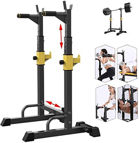 Kniebeugenständer, Langhantelständer, höhenverstellbar, Bankdrücken aus massivem Stahl, kompakter, schwerer Kniebeugenständer, gelb, verstellbares Gewichtheben, Hantelaufbewahrung, Heim-Fitnessstudio