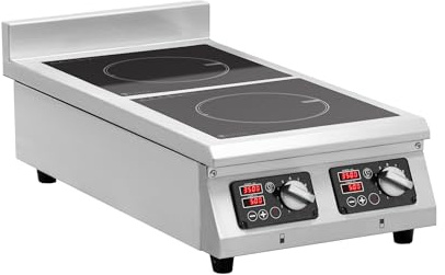 Royal Catering Piano cottura a induzione 2 x 28 cm, 10 livelli di potenza, 2 x 3500 W, 400 V fino a 2 x 25 kg, timer 0-24 h, funzioni di protezione multipla, piano cottura a induzione, fornello a