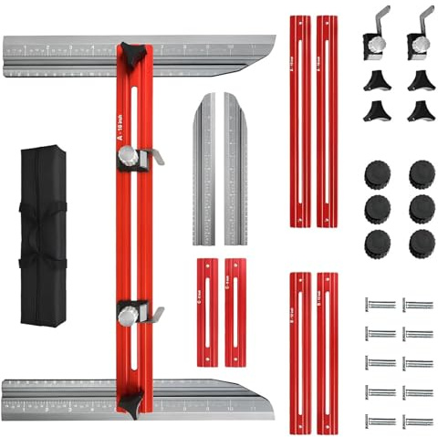 New Multi-Function Stair Measuring Tool, Stairs Tread Gauge, Sturdy Stair Template Measuring Tools, Aluminum Alloy Measuring Fixture, for Treads, Risers, Shelves and Cutting Drywall