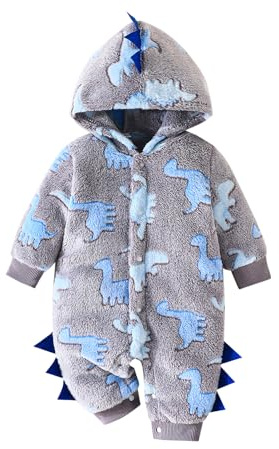 LYSINK Toddler Boy Dinosaur Monster Costume Fall Winter Warm Fuzzy Hooded Jumpsuit Cartoon Animal Snowsuit