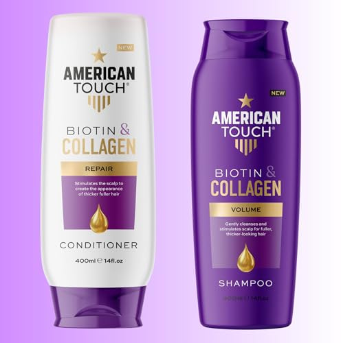 American Touch Biotin & Collagen Shampoo and Conditioner Set 2 x 400ml | Volumizing, Thickening, Repair for Fine, Thin, Damaged Hair | Sulfate-Free, Safe for Color-Treated, Men & Women