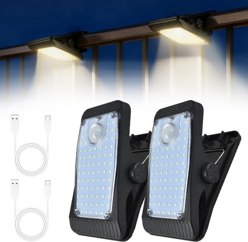 Hojalis Lampe Solaire Exterieur Detecteur De Mouvement, 2 Lampe Solaire À Pince, 3 Modes,Charge Solaire Et USB, LED Exterieur Etanche Solaire, Pour Jardin, Couloir, Cour, Clôture