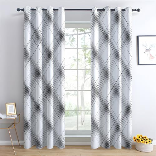 Karomuster Vorhänge Schwarz Weiß Plaid Kariert Geometrisch Verdunklungsvorhänge, Vorhang Blickdicht Gardinen mit Ösen, Schlafzimmer Wohnzimmer Deko, Thermovorhang 2er Set H 137 x B 117 cm