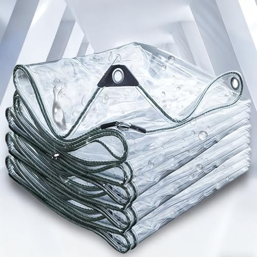 Telone impermeabile resistente, 100 x 225 cm, copertura trasparente con occhielli e corda, per campeggio, giardinaggio e uso su teloni, multiplo