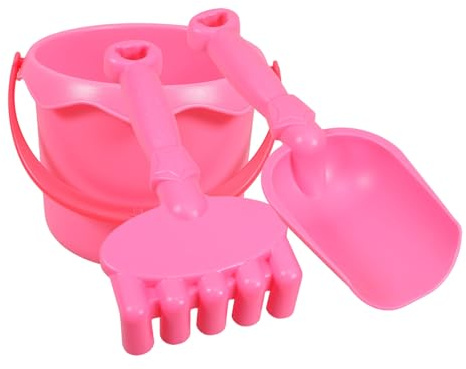 LRXIYODE Juego de Herramientas de Jardinería para 3 Piezas Rosa Pala Larga Rastrillo y Cubo de Plástico Mini Palas de Arena Portátiles para Jardín Playa y Camping Juguetes Educativos