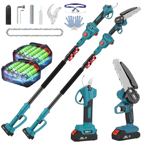 Tijeras de Poda Inalámbricas con Pértiga Telescópica – Podadora Eléctrica 36V con 2 x Baterías de 3,0Ah, Capacidad de Corte de 40mm, Ángulo Ajustable para Jardín y Huerto