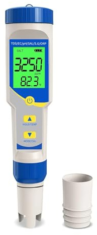 AMRTTWY TDS. Testeur d'eau Numérique 7 en 1, Ph-mètre, Résolution 0.01, Salimètre TDS EC ORP Ppm pour Piscine, Eau Salée, Aquarium Hydroponique Instrument de Mesure de la Valeur .EC