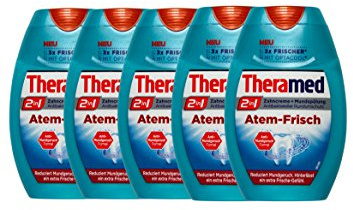 5x Theramed 2 in 1 Zahncreme + Mundspülung Atem-Frisch 75ml PZN: 12432348