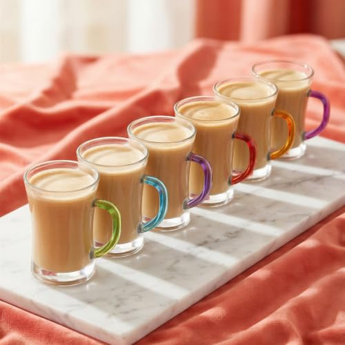 LAV Zen+ Glas Coffee Tassen - 225ml - Mehrfarbiger Griff - Pack Von 6