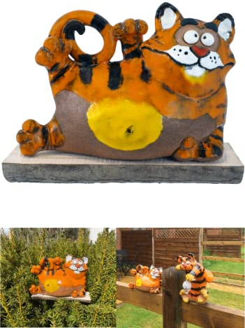 Midene Gartenstecker Keramik Handgefertigt - Gartendeko für Draußen Wetterfest - Garten Deko Keramik - Gartenfiguren & Gartenstatuen - Katze