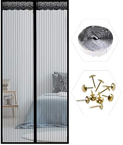AMZERO Magnetic Door Screen Mosquito Door Anti Mosquito Bugs Mesh Curtain for Keep Bugs Fly Out - Black 85x205cm(33x81inch)