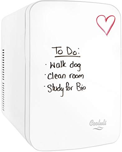 Cooluli Vibe Mini Fridge for Bedroom - With Cool Front Magnetic Whiteboard - 15L Portable Small Refrigerator for Travel, Car & Office Desk - Plug In Cooler & Warmer for Food, Drinks & Skincare (White)