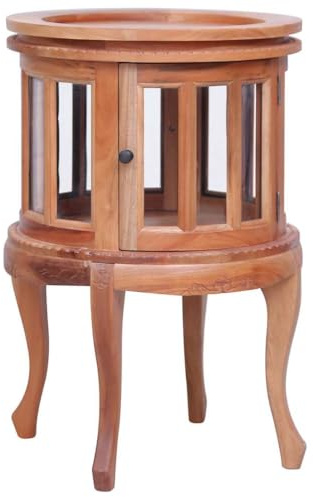 vidaXL Mahagoniholz Massiv Vitrinenschrank mit 1 Tablett 2 Türen 1 Fach Beistelltisch Teeschrank Barschrank Teetisch Vitrine Natur 50x50x76cm