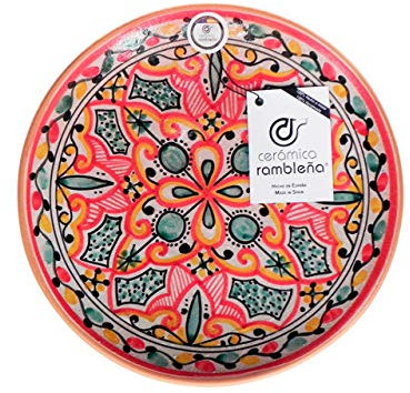 CERÁMICA RAMBLEÑA | Plato Decorativo para Colgar en Pared | Plato de cerámica | Rojo-Verde-Negro | 100% Hecho a Mano | 35x35x4.5 cm