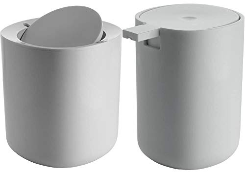 Alessi Birillo PL10 W Cestino di Design in PMMA, Bianco & Birillo PL05 W Dispenser per Sapone Liquido di Design, Bianco
