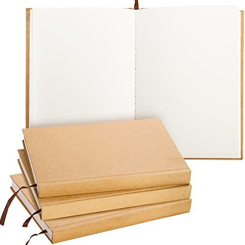 ZEAYEA 4-pack A5 blank anteckningsbok, 6 x 8,5 tums inbunden anteckningsbok, 120 ark/240 sidor per bok, 100 gsm tjockt papper, kraftofodrad skissbok för studenter, kontor, skola och journal