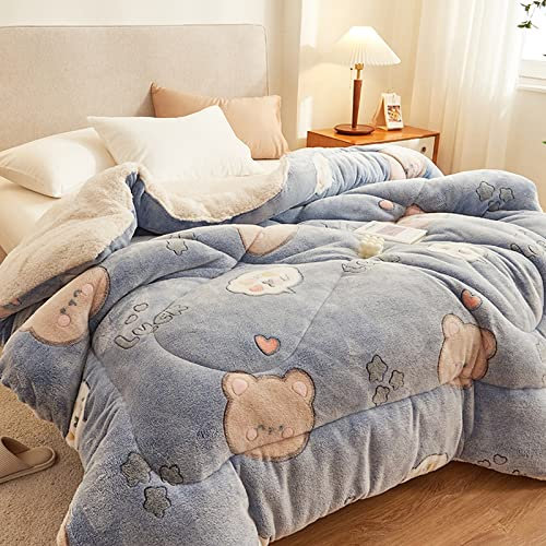 Warmhalten Bett Decke Überwurf Einzel Doppeldecken Steppdecke Weiches Lammfleece/Schneeflocke Samt Polyester Baumwolle Gesteppte Verdickte Vielseitige Tagesdecke/Tröster/Bettlaken,E-220x240cm(5kg)