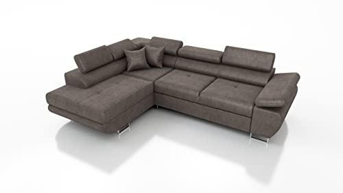 Robin Inspire Saturn Premium Ecksofa Schlaffunktion Bettkasten Verstellbare Kopfstützen Kissen Sofa L-Form Schlafsofa Freistehende Eckcouch Schlafcouch Wohnzimmermöbel Wohnlandschaft Kingston-Stoff