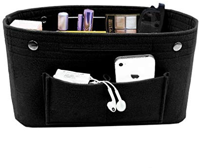YXBQueen Svart väskorganisatör - handväskorganisatör, inre förvaringsväska för iPad Mini, kosmetika, plånbok, parfym, telefon, nycklar