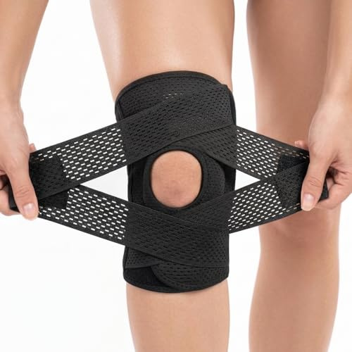ANAMPION Kniebandage XL,Klappbare Kniebandage für Männer Frauen(Schwarz) | Knieschützer mit Klettverschluss und Patellaöffnung, Verstellbare Kniebandage bei Geschwollenen ACL Sehnen Bander