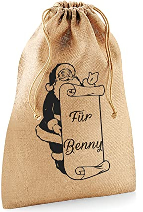 DRUC KLAUS Nikolaussack mit Namen - Personalisierter Jutesack Nikolaus – Traditioneller Nikolaussack zum Befüllen – Jutesack bedruckt mit Nikolaus und Namen - zwe Größen